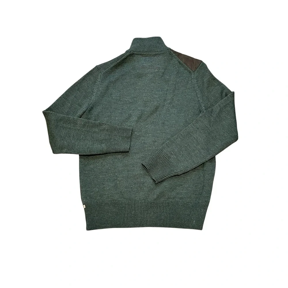 Banana Republic Heritage Merino Wool Sweater M Green Quarter Button Elbow Patch